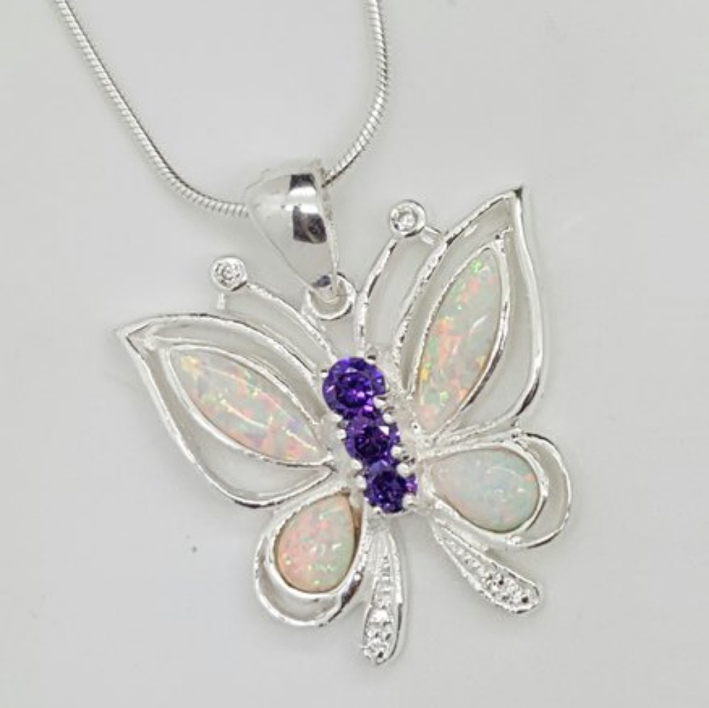 Created Opal Butterfly Pendant